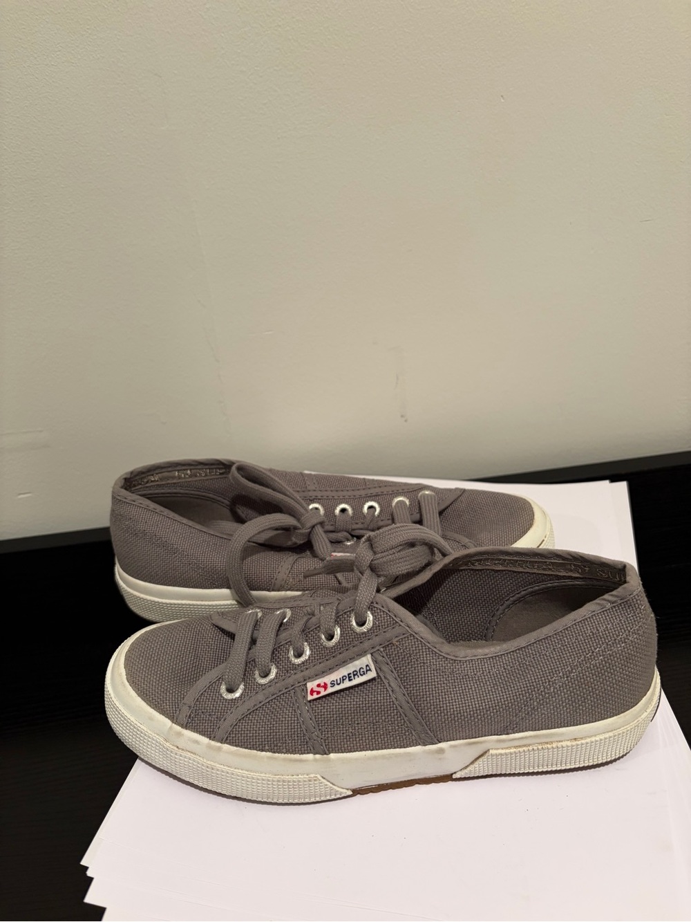 Superga Gray Canvas Low-Top Sneakers with White Sole